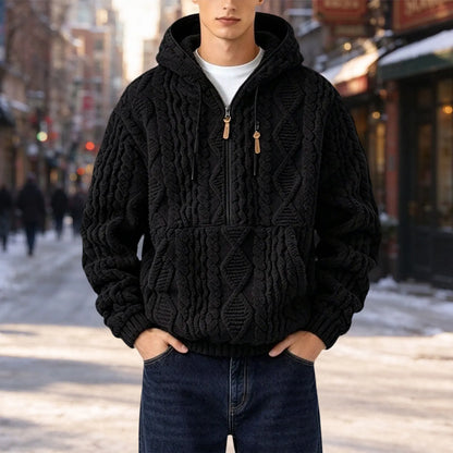 Sudadera Everett™ de Tejido Trenzado Grueso con Medio Cierre y Capucha Amplia