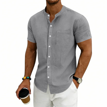 Camisa Montese™ En Lino De Algodón Con Cuello Mao