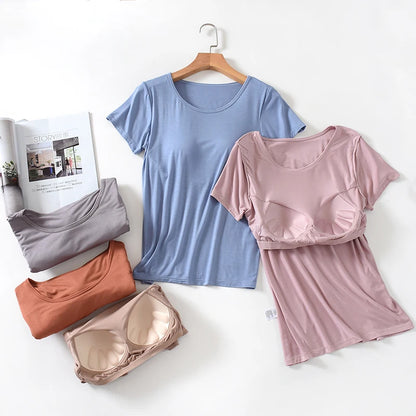 Velina™ Top with Built-In Cups, Short Sleeves and Fitted Silhouette