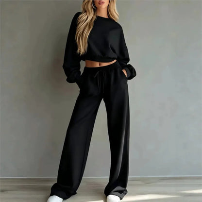 Conjunto Celaya™ con Sudadera Corta y Pantalón de Pierna Ancha  con Cordón