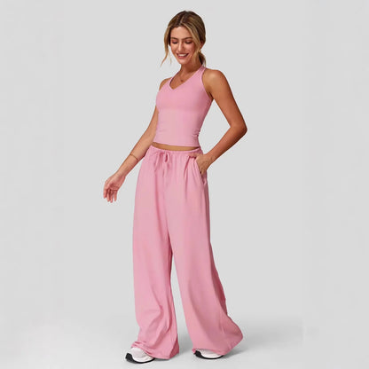Conjunto Lunary™ Con Top Minimalista y Pantalón Palazzo Fluido