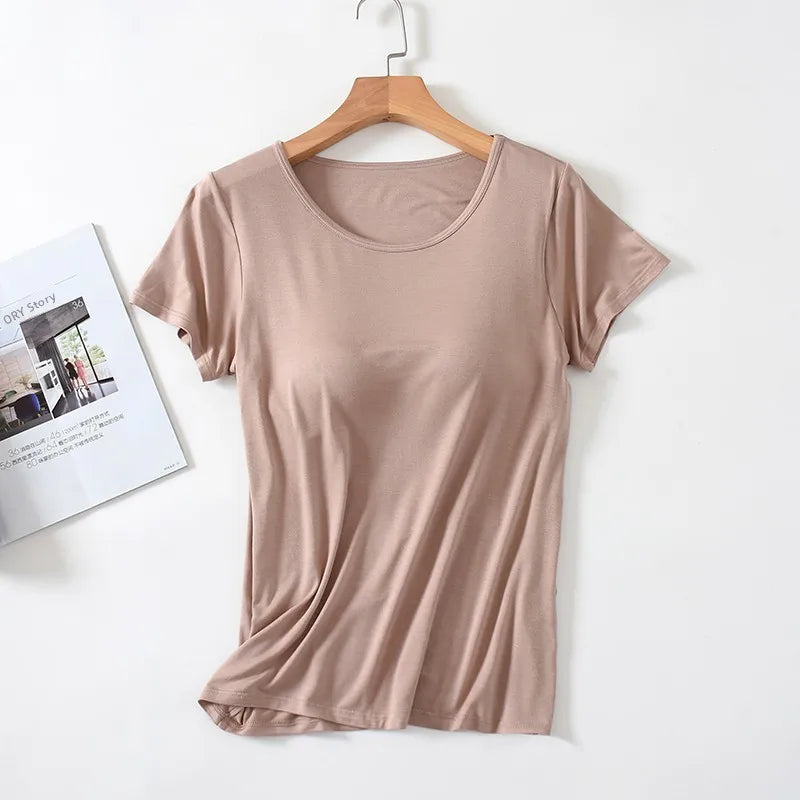 Velina™ Top with Built-In Cups, Short Sleeves and Fitted Silhouette