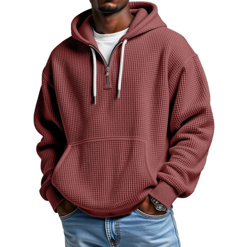 Sudadera Leon™ con Textura Waffle Sutil, Capucha y Medio Cierre