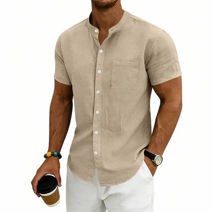Camisa Montese™ En Lino De Algodón Con Cuello Mao