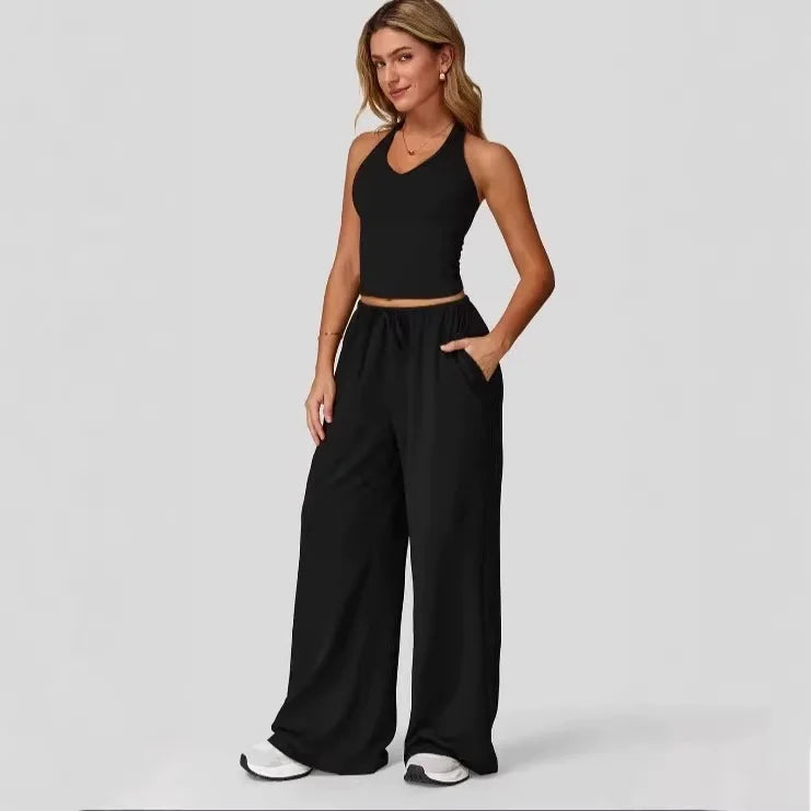Conjunto Lunary™ Con Top Minimalista y Pantalón Palazzo Fluido