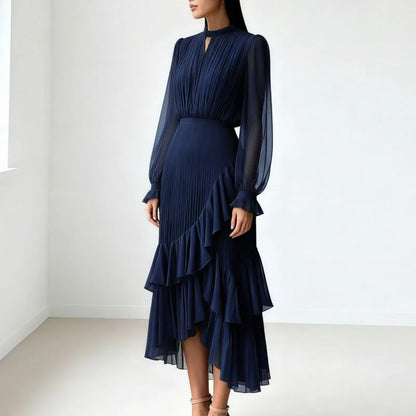 Vestido Lioren™ con Plisado Sofisticado y Volantes Asimétricos