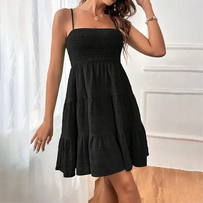 Vestido Mariela™ con Busto Fruncido, Falda Evasé y Tirantes Finos Ajustables / El Encanto Del Verano En Un Look Ligero Y Delicado