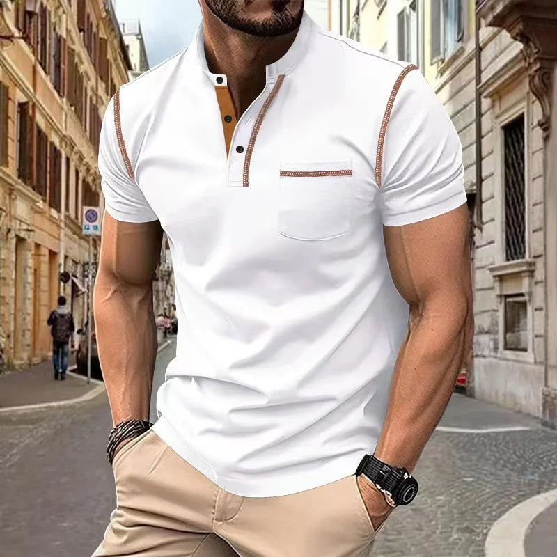 Camiseta Casual Tavren™ con Cuello Mao y Acabado en Contraste