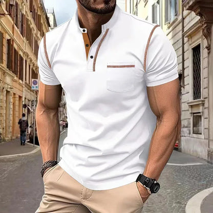 Camiseta Casual Tavren™ con Cuello Mao y Acabado en Contraste