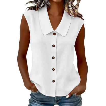 Camisa Celinea™ De Lino Y Algodón Con Cuello Elegante Y Botones Frontales