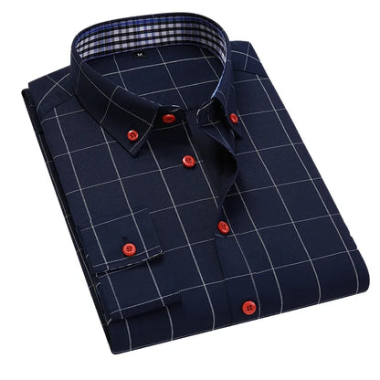 Camisa Alaric™ con Estampado de Cuadros, Cuello Abotonado y Botones Contrastantes
