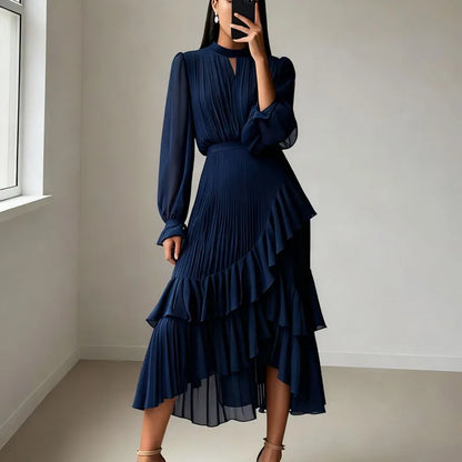 Vestido Lioren™ con Plisado Sofisticado y Volantes Asimétricos