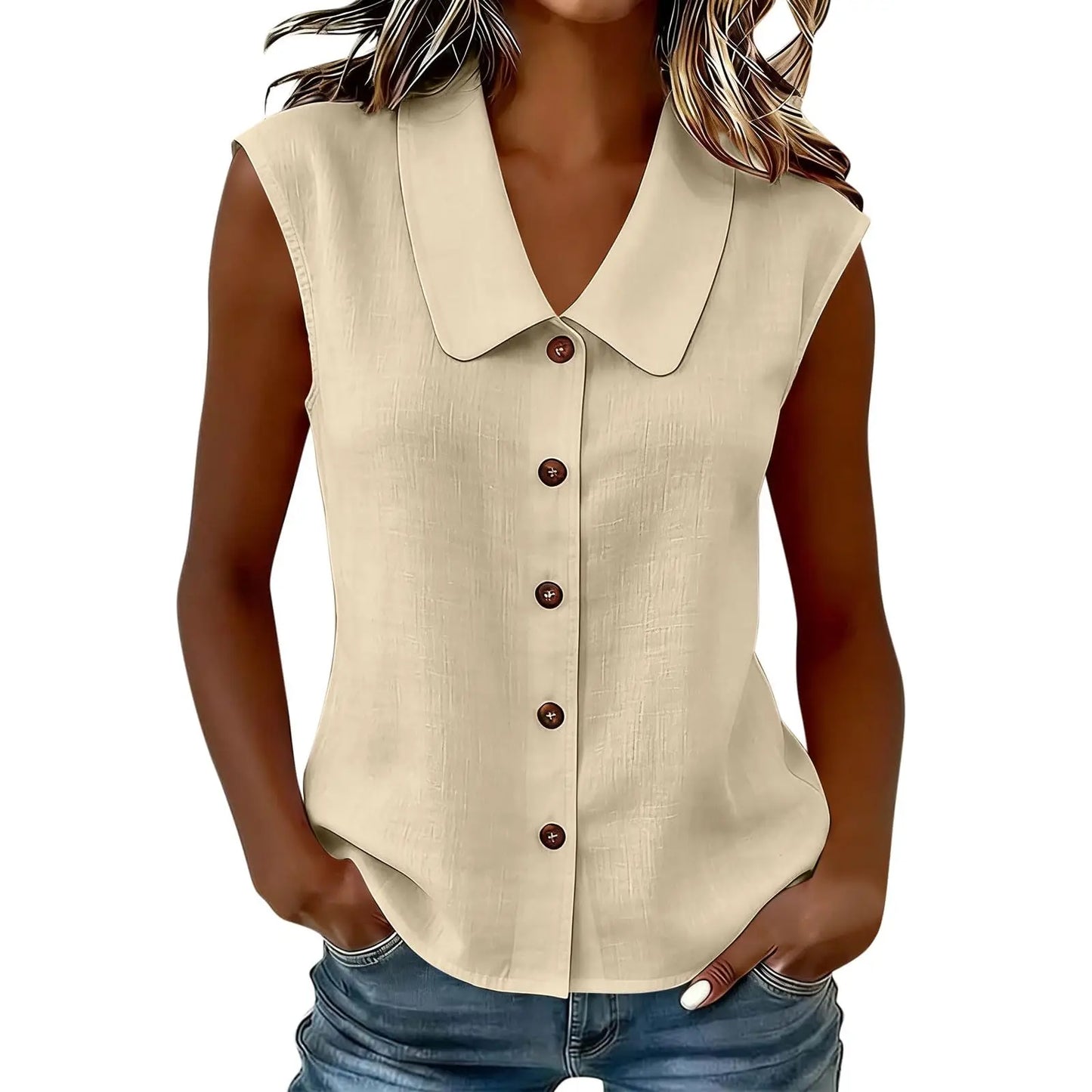 Camisa Celinea™ De Lino Y Algodón Con Cuello Elegante Y Botones Frontales