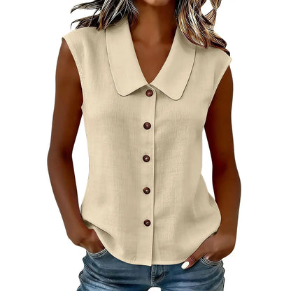 Camisa Celinea™ De Lino Y Algodón Con Cuello Elegante Y Botones Frontales