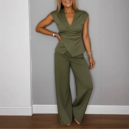 Conjunto Valerisse™ con Blusa Cruzada y Pantalón Palazzo