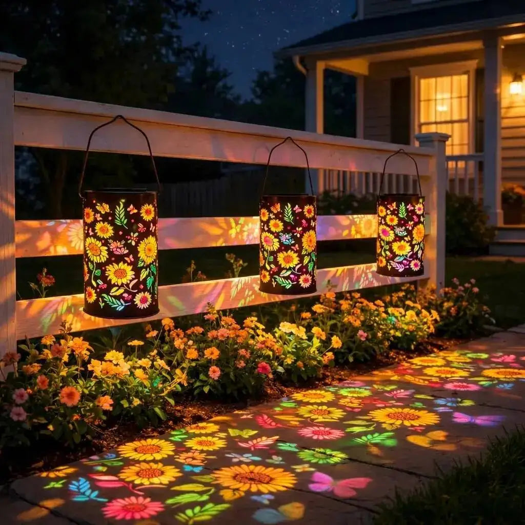 Farol Solar Solana™ con Proyección Floral y Resistencia al Agua