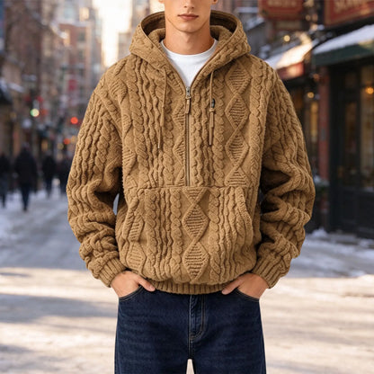 Sudadera Everett™ de Tejido Trenzado Grueso con Medio Cierre y Capucha Amplia