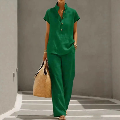 Conjunto Marelisse™ De Lino de Algodón Con Blusa Suelta y Pantalón Palazzo Fluido