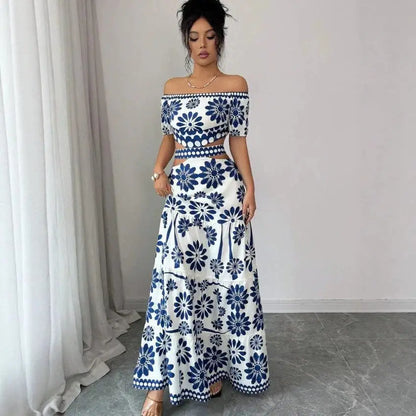 Vestido Amalina™ Con Hombros Descubiertos, Abertura En La Cintura Y Estampado Elegante
