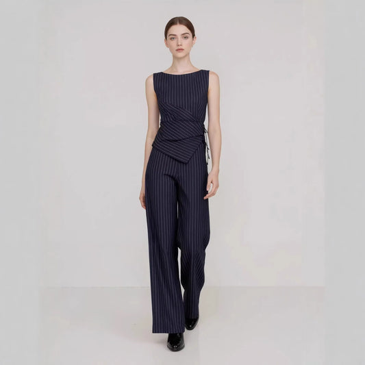Conjunto Bellamour™ De Sastrería Con Blusa Asimétrica y Pantalón Palazzo