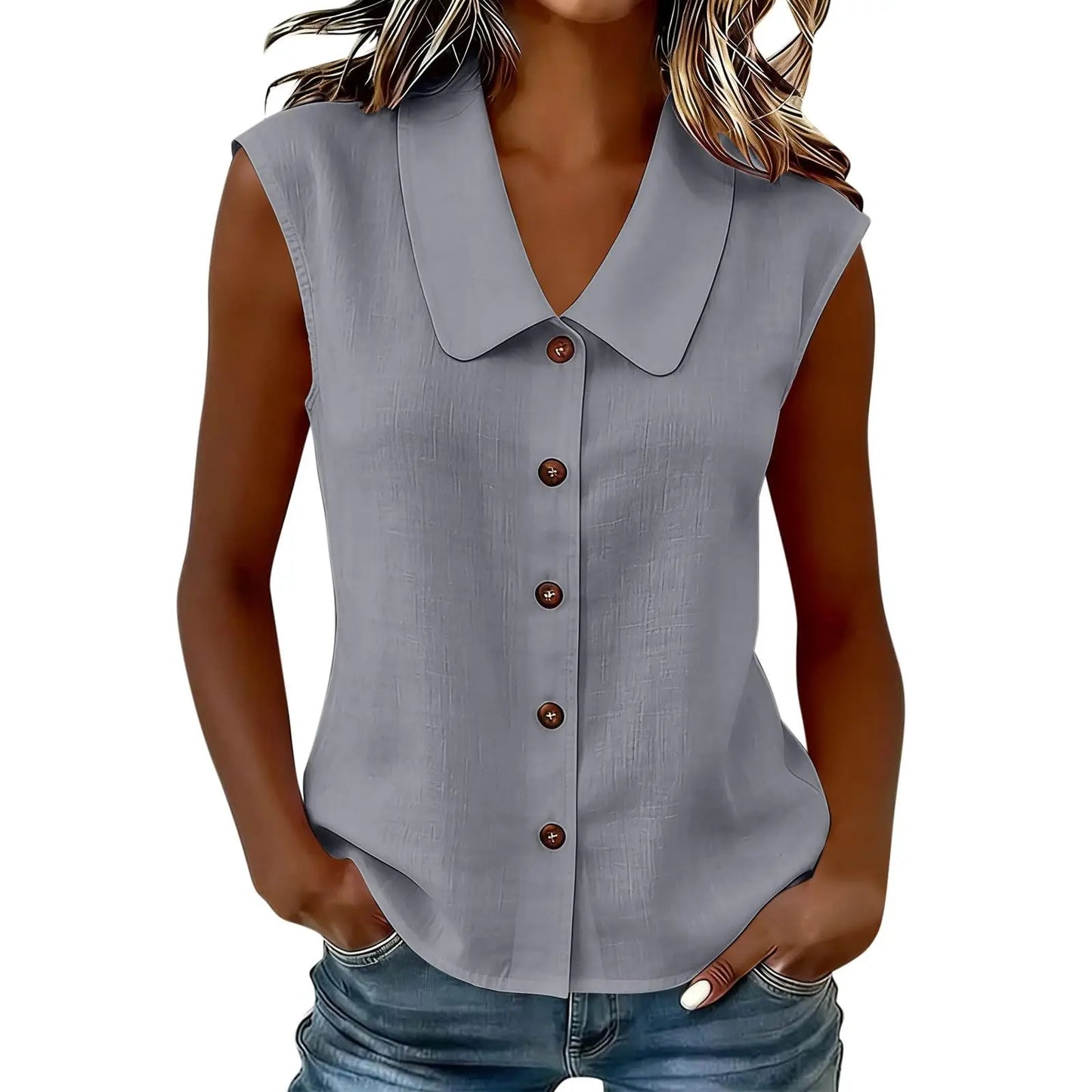 Camisa Celinea™ De Lino Y Algodón Con Cuello Elegante Y Botones Frontales