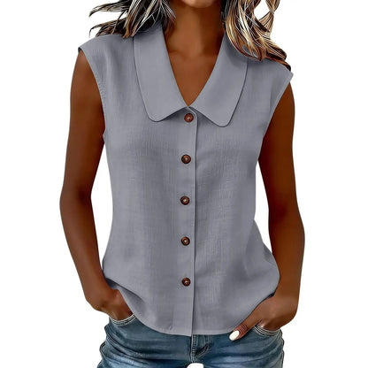 Camisa Celinea™ De Lino Y Algodón Con Cuello Elegante Y Botones Frontales