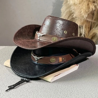 COMPRA 1 Y LLÉVATE 2 GRATIS - Sombrero Vaquero Monterrey™ de Cuero Premium con Acabado Rústico y Detalles Metálicos