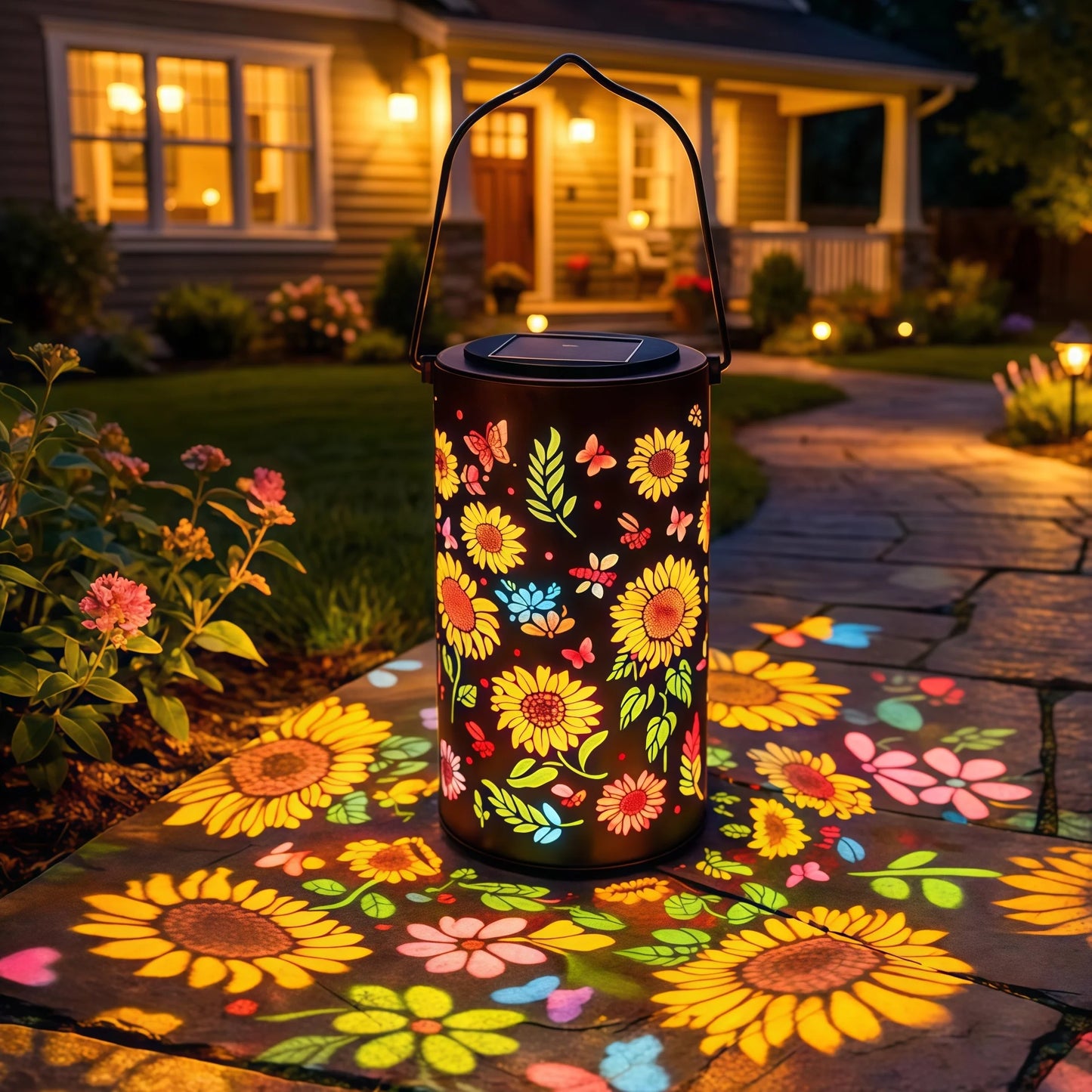Farol Solar Solana™ con Proyección Floral y Resistencia al Agua