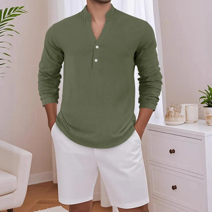 Camisa Stephan™ De Algodón y Lino Con Diseño Minimalista