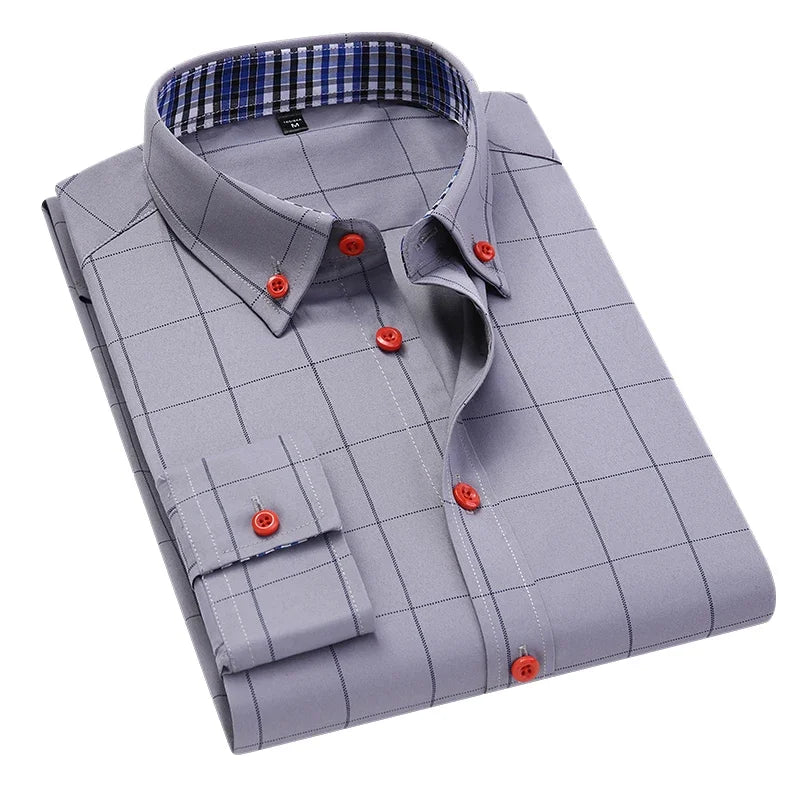 Camisa Alaric™ con Estampado de Cuadros, Cuello Abotonado y Botones Contrastantes