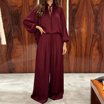 Conjunto Maristela™ con Blusa de Lazo Fluida y Pantalón de Pierna Ancha