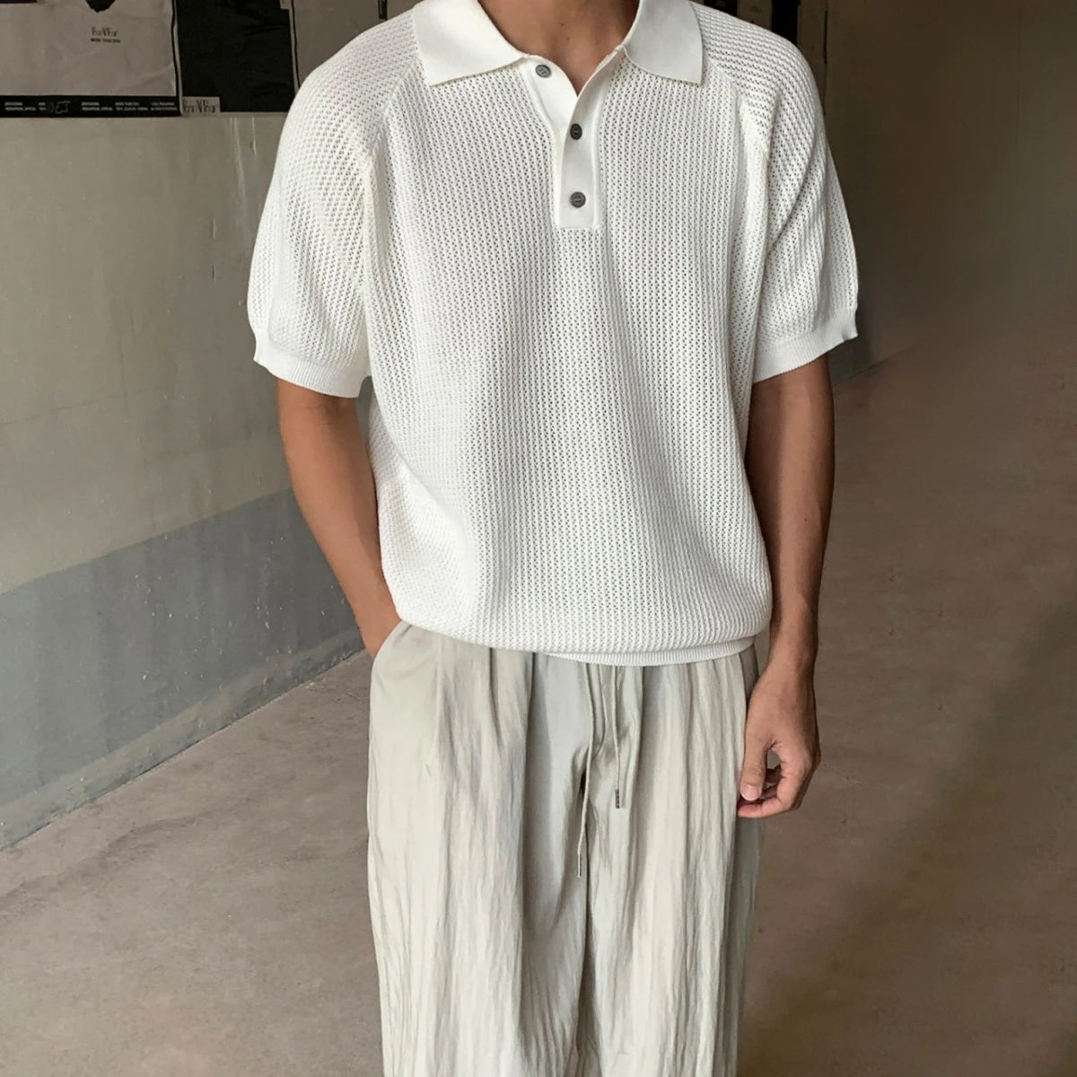 Polo Varello™ de Tejido Texturizado con Cuello Clásico y Botones Frontales