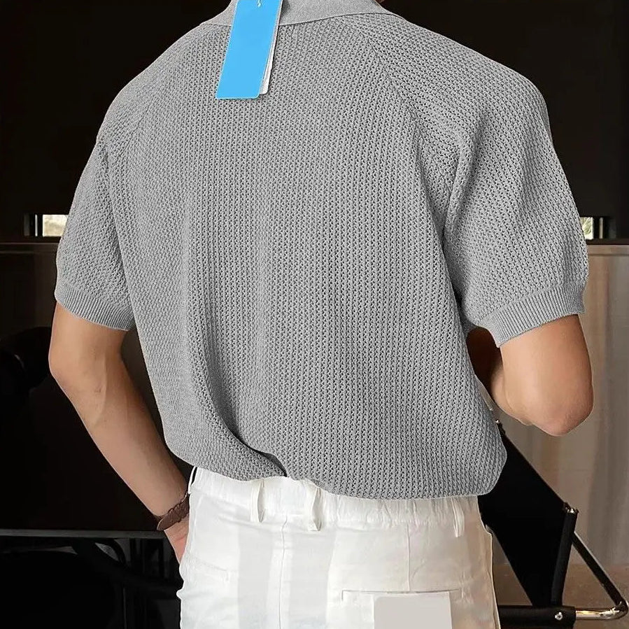Polo Varello™ de Tejido Texturizado con Cuello Clásico y Botones Frontales