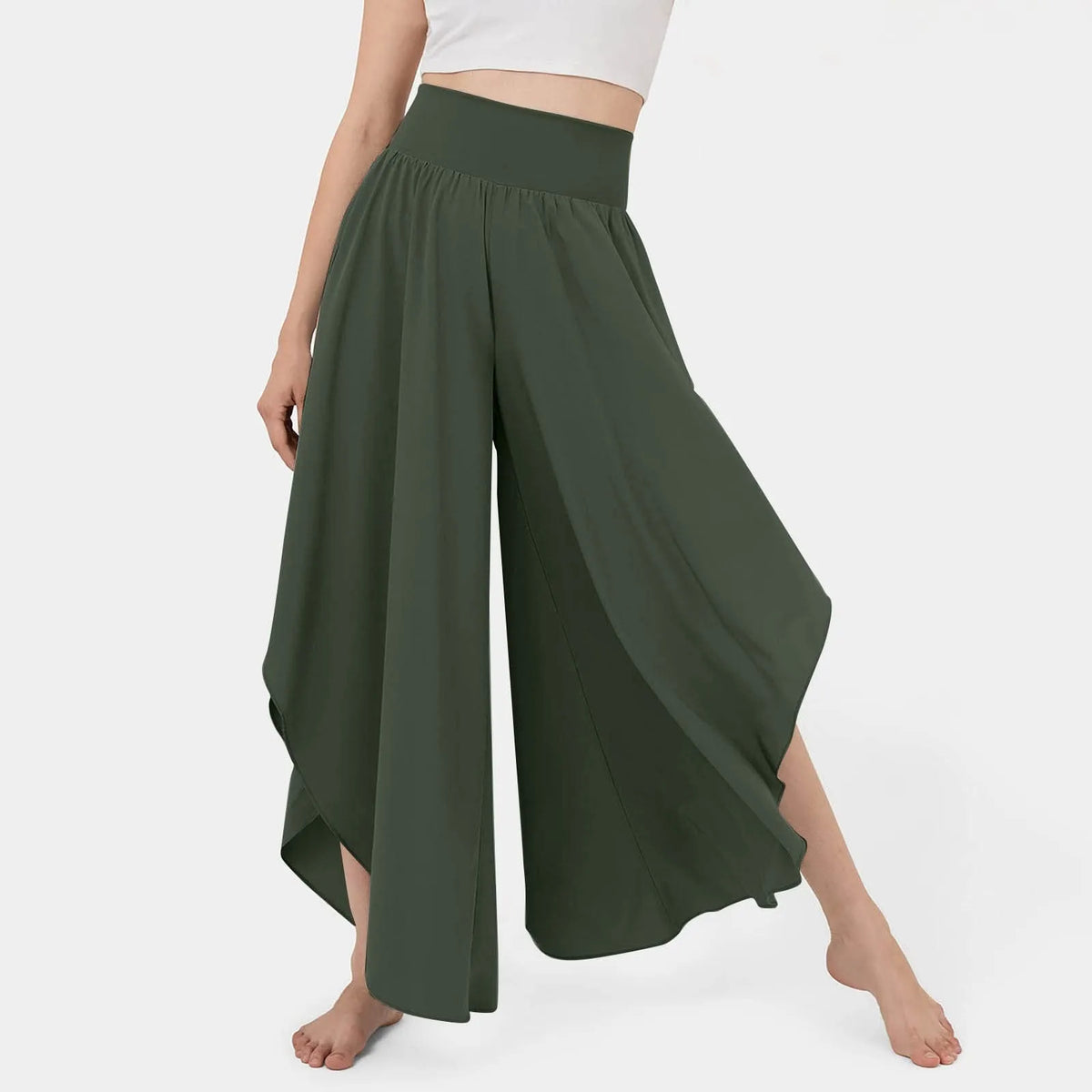 Pantalón Marvelle™ de Tiro Alto con Corte Amplio y Recortes Asimétricos