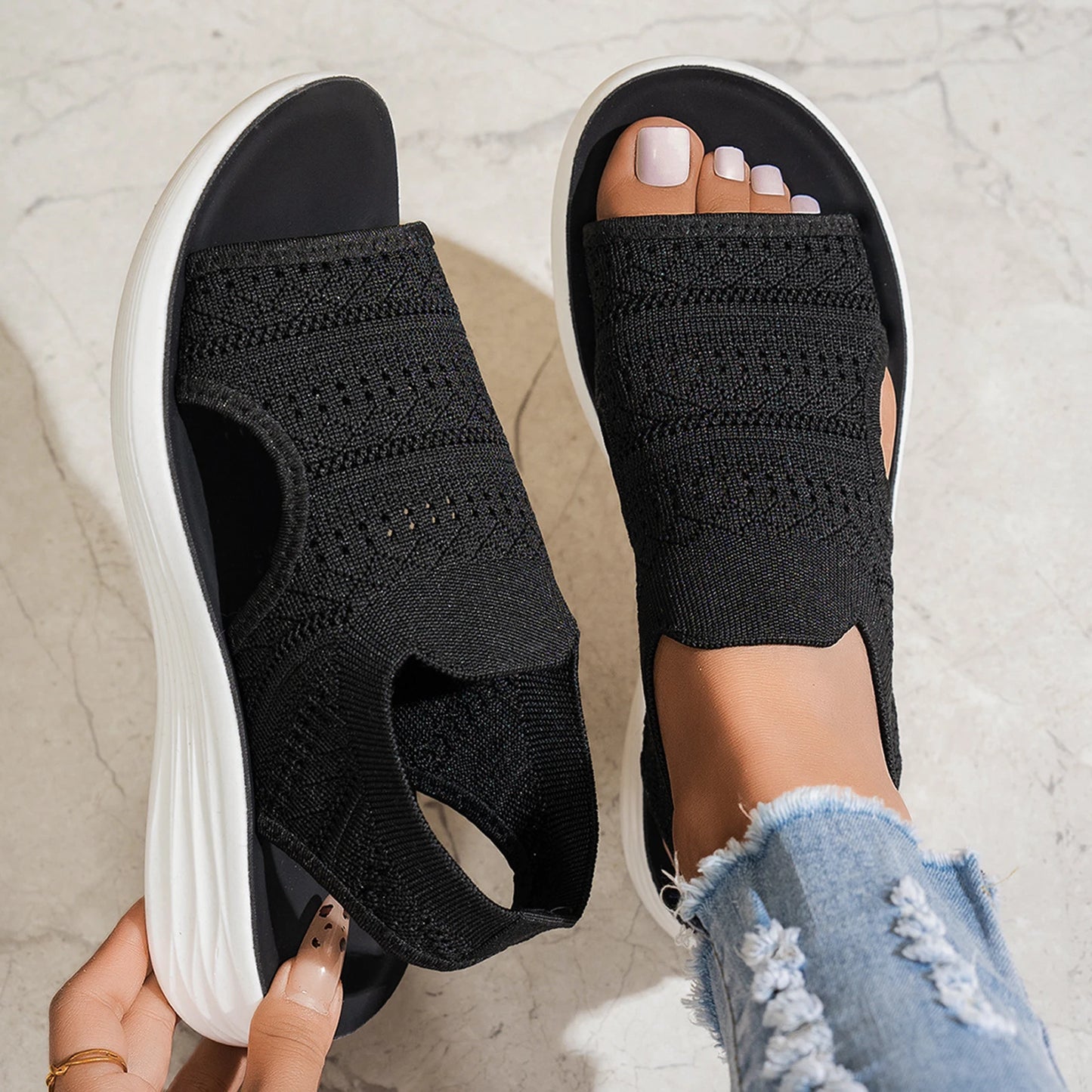 Sandalias Nuvia™ De Plataforma Con Tejido Calado Y Abertura Lateral