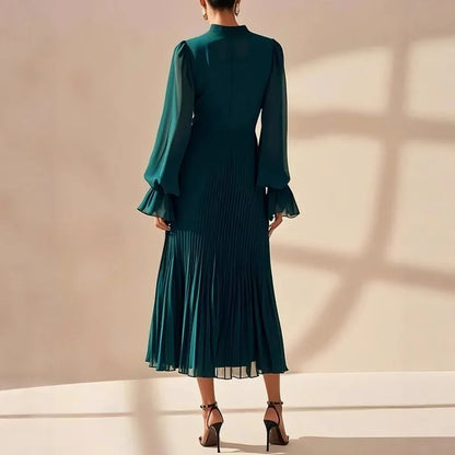 Vestido Lioren™ con Plisado Sofisticado y Volantes Asimétricos