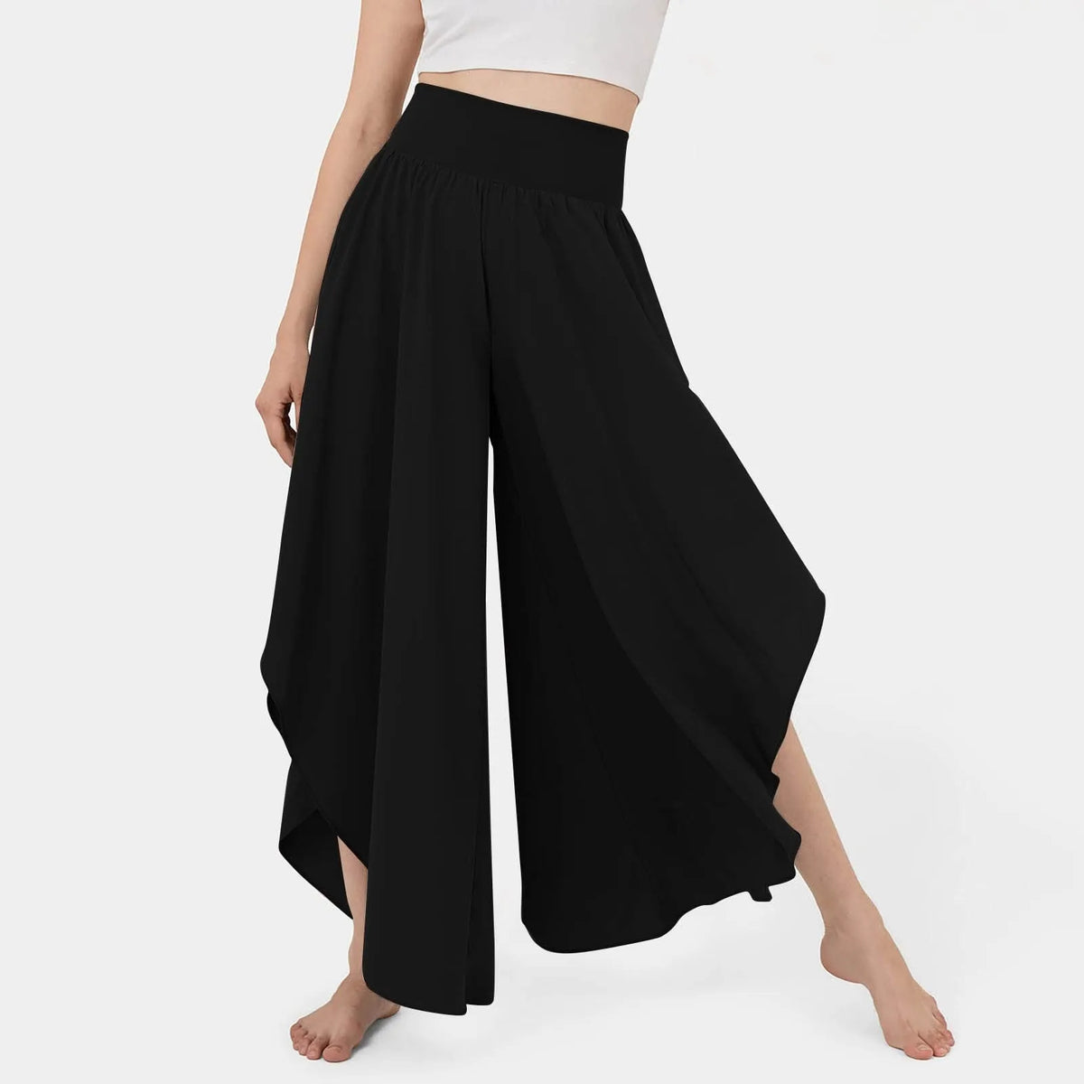 Pantalón Marvelle™ de Tiro Alto con Corte Amplio y Recortes Asimétricos