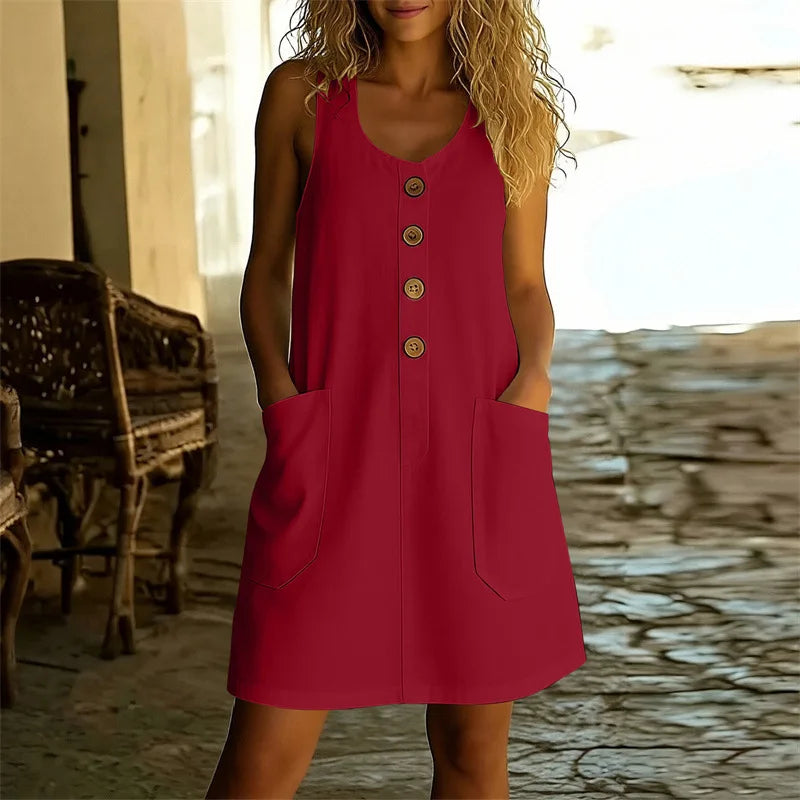 Vestido Livora™ Con Botones Elegantes Y Bolsillos Frontales