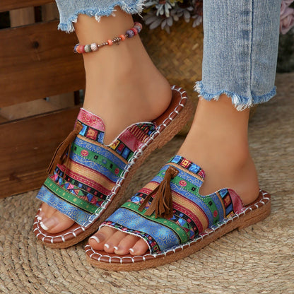 Sandalia Marivelle™ Con Estampado Étnico y Flecos Decorativos