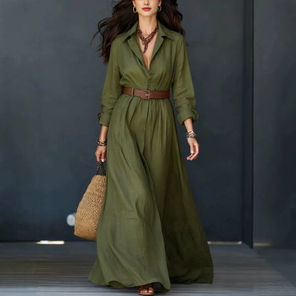 Vestido Delfina™ con Cuello Elegante, Botones Minimalistas y Cinturón de Regalo