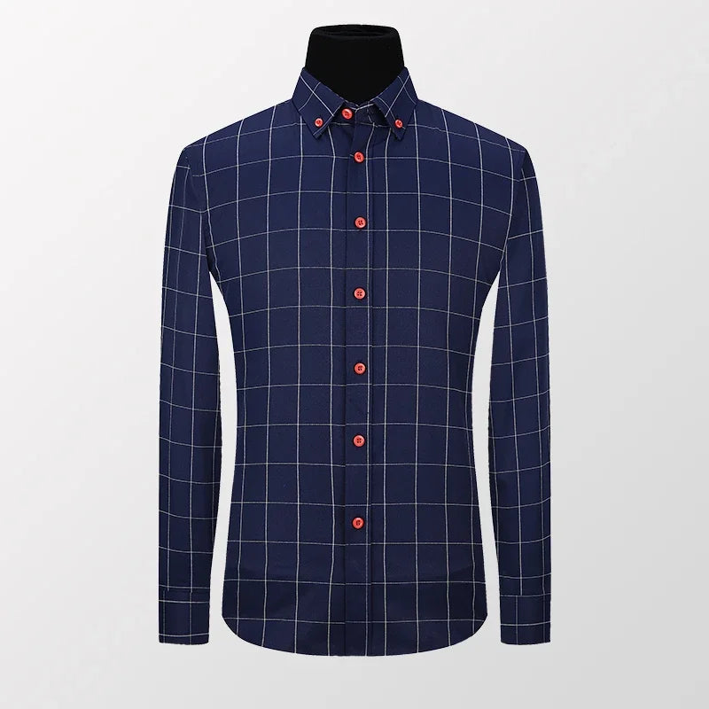 Camisa Alaric™ con Estampado de Cuadros, Cuello Abotonado y Botones Contrastantes