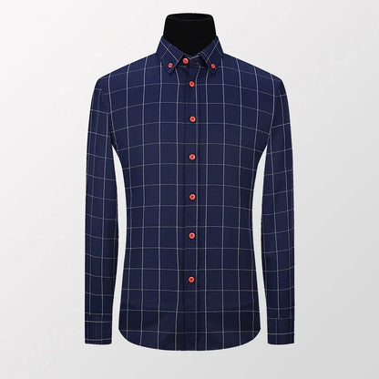 Camisa Alaric™ con Estampado de Cuadros, Cuello Abotonado y Botones Contrastantes