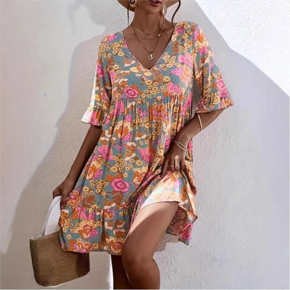 Vestido Amarisa™ con Estampado Floral, Mangas 3/4 y Fruncido Bajo el Busto