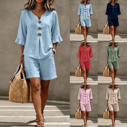 Conjunto Serena™ con Blusa de Escote V y Bermuda de Corte Relajado