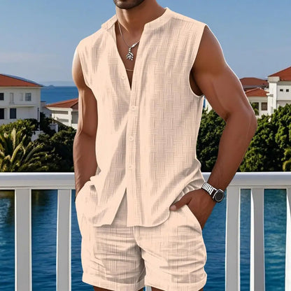 Conjunto Levano™ De Lino Y Algodón Con Camisa Sin Mangas Y Short De Caída Ligera