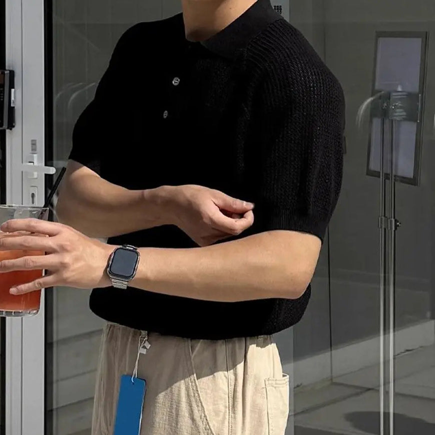 Polo Varello™ de Tejido Texturizado con Cuello Clásico y Botones Frontales