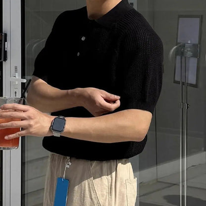Polo Varello™ de Tejido Texturizado con Cuello Clásico y Botones Frontales