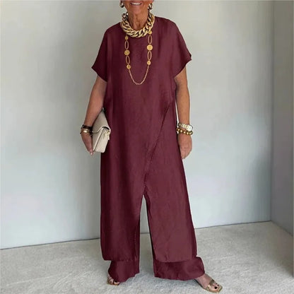 Conjunto Aurenya™ Con Túnica Asimétrica y Pantalón Palazzo Fluido
