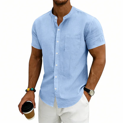 Camisa Montese™ En Lino De Algodón Con Cuello Mao