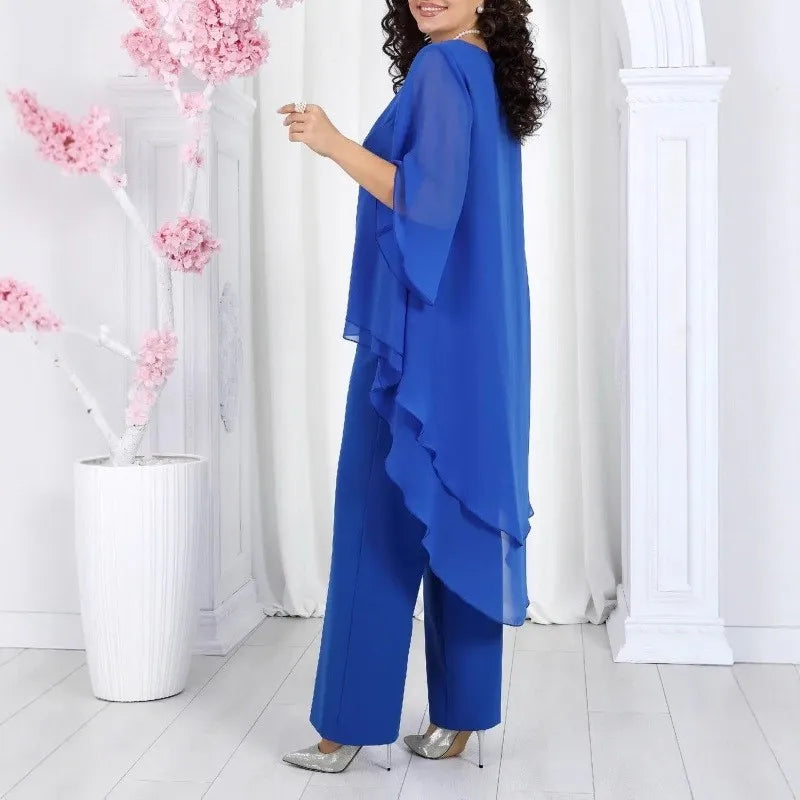 Conjunto Aurevielle™ Con Blusa de Capas Asimétricas y Pantalón Palazzo